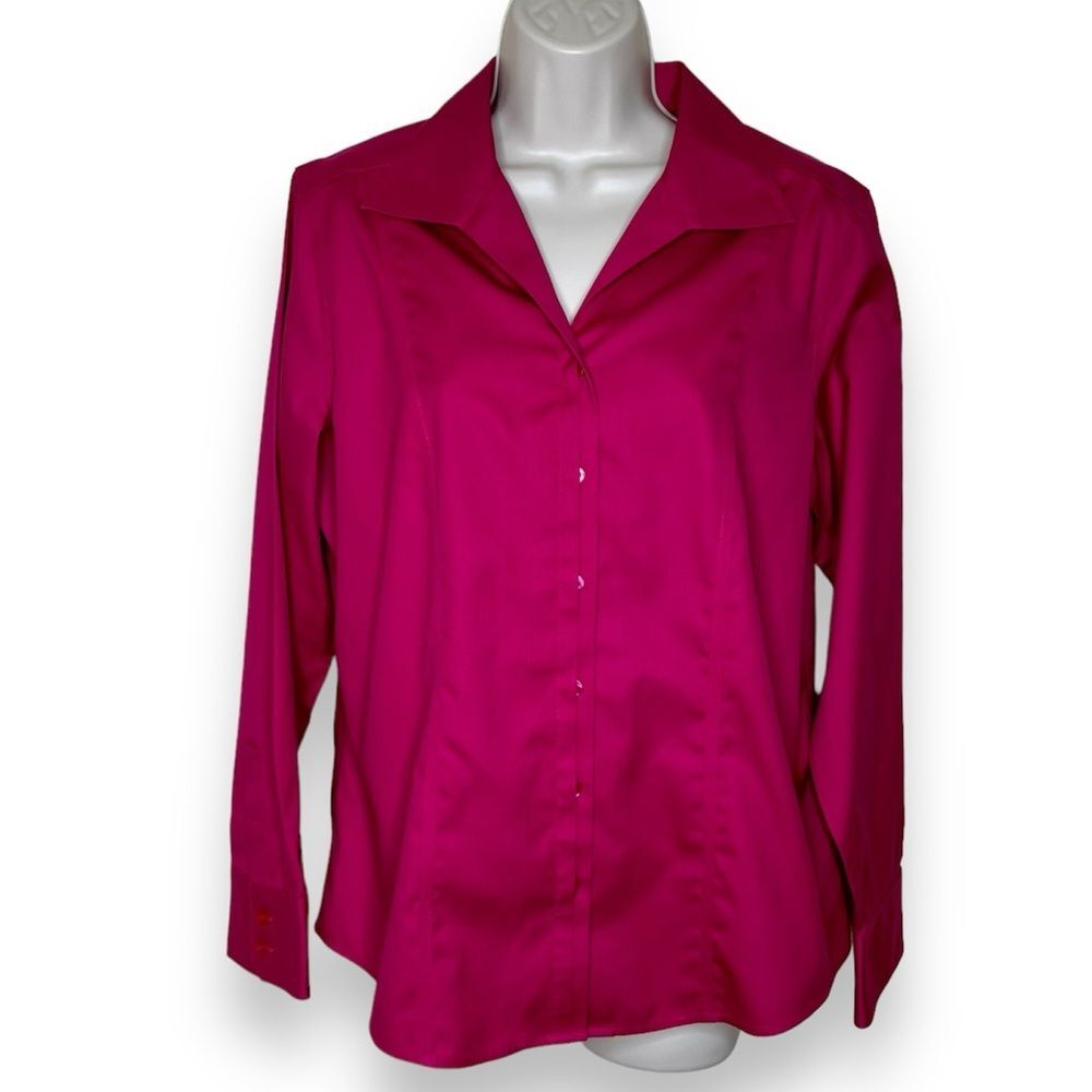 Chicos No Iron Magenta Pink Long Sleeve Placket Button Front Shirt Women Medium